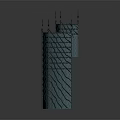 Blue Curved Sculptural Carving With Wavy Texture Screen Design And Spiked Top