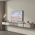 Modern TV Stand Design With Flat Screen TV Decorative Items And Wooden Storage Drawers