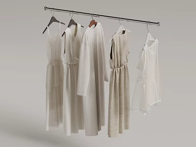 Light Colored Clothes Hanging On Metal Rod With Simple Elegant Style 3d model