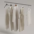 Light Colored Clothes Hanging On Metal Rod With Simple Elegant Style 3d model