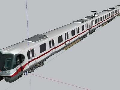 Modern Subway Train Featuring Silver Body Red Stripes And Multiple Carriages Design 3d model