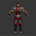Human Character In Red Silver Mecha Suit With Biological Features Standing Futuristic Design