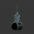 Detailed Blue Warship Featuring Red And White Stripes On Stern And Green Hull