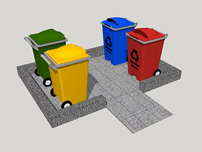 Colorful Public Trash Bins With Recycling Symbols In Public Area 3d model