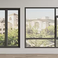 Modern Floor to Ceiling Windows Featuring Black Frames And Outdoor Building Greenery Views 3d model