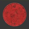 Red Metal Oil Drum With Yellow Warning Label And Rustic Surface
