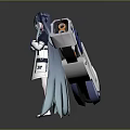 Futuristic Game Character Design With Blue Gray Long Hair School Uniform And Large Mechanical Backpack