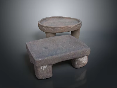 Rustic Stone Home Supplies Including Stool And Tray With Rough Texture 3d model