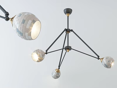 Modern Multi Light Chandelier With Black Metal Frame And Spherical Glass Shades 3d model