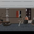 Elegant Modern Office Interior With Leather Sofa Wooden Wall Desk Bookshelf And Plants