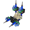 Industrial Equipment With Multiple Blue Hydraulic Components And Green Mechanical Frames