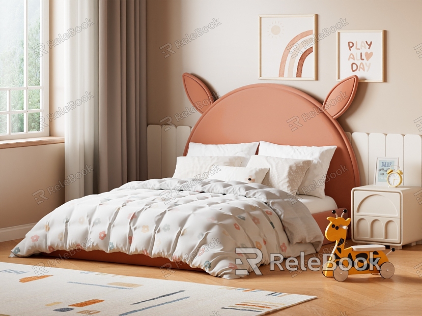 Simple Children's Room Children's Bed Cream Style Children's Bed Cartoon Bed Children's Toy Carpet Hanging Picture model