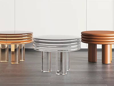 Modern Round Coffee Tables With Transparent Glass Tops And Brown Metal Bases 3d model