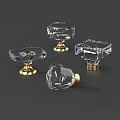 Transparent Glass Cabinet Knobs With Golden Base And Various Geometric Designs 3d model