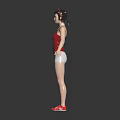 Woman Wearing Red Vest USA 751 White Shorts Red Shoes And Red Helmet Dark Background