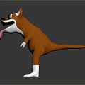 Playful 3D Game Movie Character With Orange Body White Paws Standing Pose And Sticking Tongue
