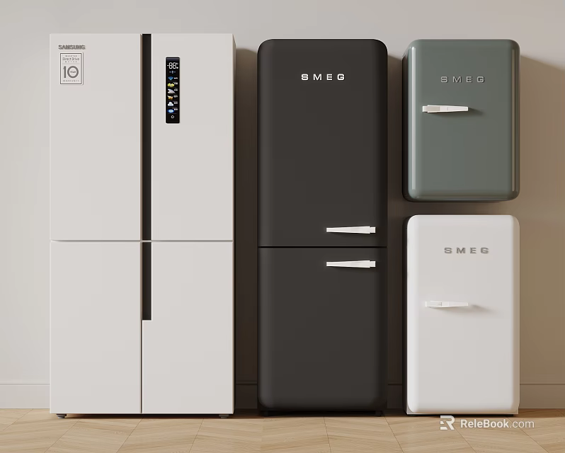 SMEG Refrigerators and Freezers in White Black and Gray Modern Designs 3d model 
