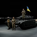 Ukrainian Military Tank With Soldiers And National Flag On