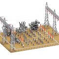 Industrial Substation Equipment With High Voltage Transmission Towers And Power Components