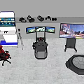 Smart Machine Setup Featuring VR Headsets Multiple Monitors Ergonomic Chair And Interactive Console 3d model