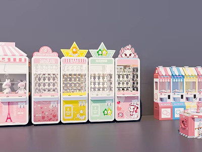 Colorful Claw Machine Amusement Equipment with Star Shaped Tops and Stuffed Toys 3d model