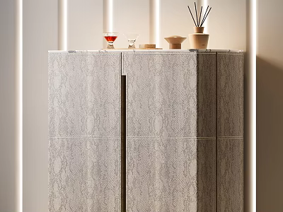 Modern Stylish Entryway Console Cabinet With Textured Doors And Decorative Accents 3d model