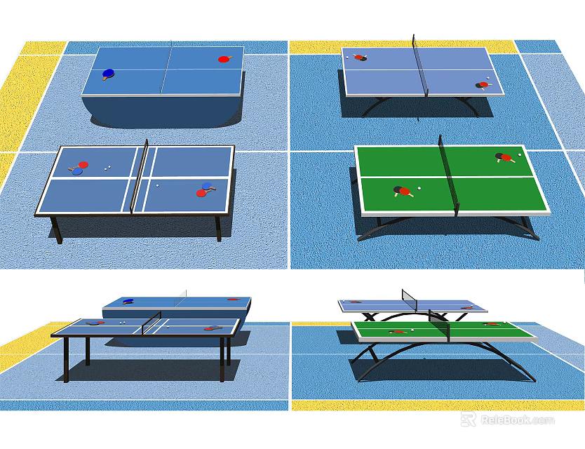 Various Ping Pong Tables As Sports Equipment With Different Colors And Designs 3d model 