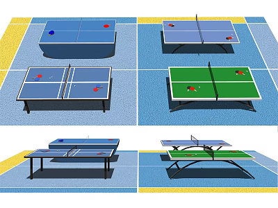 Various Ping Pong Tables As Sports Equipment With Different Colors And Designs 3d model