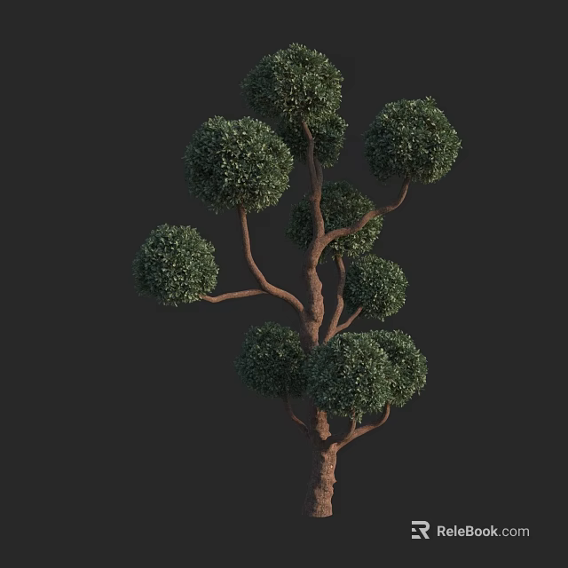 Ornamental Arbor With Brown Trunk Multiple Round Canopies And Green Foliage 3d model 