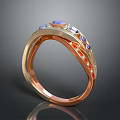 Modern Rose Gold Ring With Twisted Band Purple Pink Gemstones And Diamonds