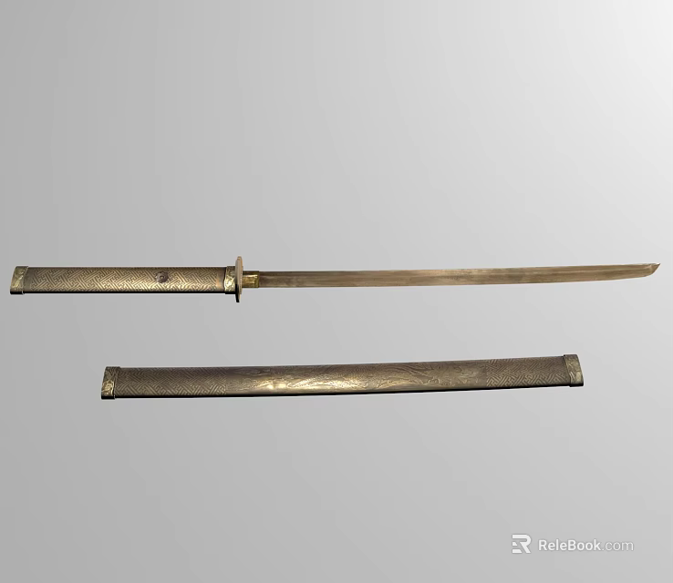 Traditional Japanese Katana Weapon With Sharp Metal Blade And Textured Sheath 3d model 