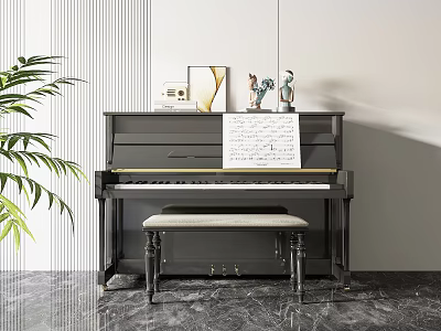 Musical Piano And Art Supplies With Sheet Music Picture Frame Green Plant In Modern Room 3d model