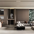 Modern Minimalist Living Dining Room Interior With Sofa TV Wall And Dining Table