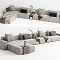 Modern Light Gray Sectional Sofa With Plush Cushions Side Tables And Throw Blanket 3d model