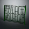 Green Metal Wire Mesh Fence With Vertical Grid Design And Support Posts 3d model