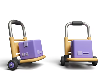Two Trolleys With Yellow Frames Gray Handles Black Wheels And Purple Boxes 3d model