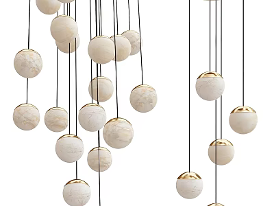 Modern White Marble Sphere Chandelier With Gold Hanging Accents And Decorative Design 3d model