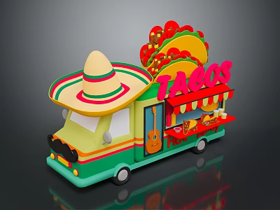 Vibrant Taco Truck With Sombrero Tacos Sign Guitar Awning And Food 3d model