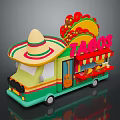 Vibrant Taco Truck With Sombrero Tacos Sign Guitar Awning And Food