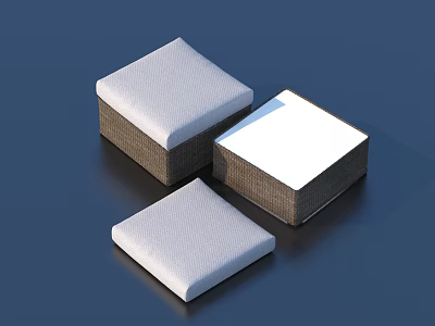 Square Stools Featuring Woven Brown Frame And Gray White Cushions For Home Use 3d model
