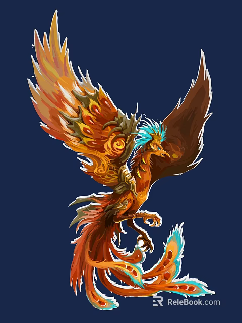 Intricate Carved Phoenix Design With Spreading Wings And Colorful Feather Details 3d model 