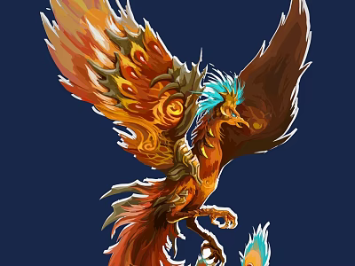 Intricate Carved Phoenix Design With Spreading Wings And Colorful Feather Details 3d model