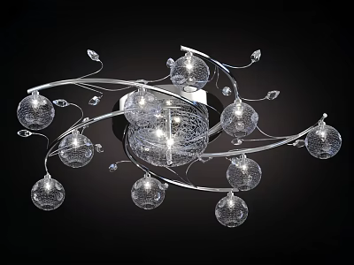 Modern Ceiling Light With Curved Metal Arms Transparent Glass Globes And Crystal Accents 3d model