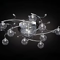 Modern Ceiling Light With Curved Metal Arms Transparent Glass Globes And Crystal Accents