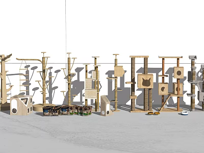 Variety of Wooden Cat Trees with Climbing Platforms and Perches for Cats 3d model