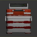 Red and White Stackable Medical Device With Top Display Screen Control Panel and Cross Symbol