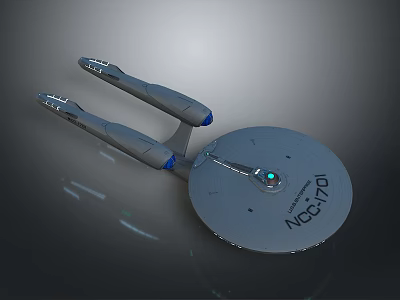 Display Shelf Showcasing Collectible NCC 1701 Starship Model with Detailed Design and Blue Engine Parts 3d model