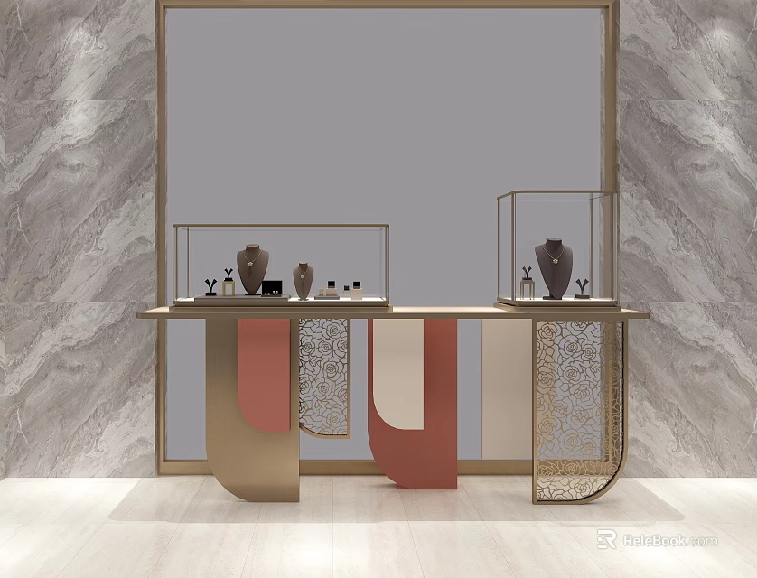 Elegant Modern Jewelry Store Interior With Marble Walls And Display Cases 3d model 