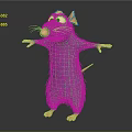 Cartoon Style Teal Fluffy Rat with Pink Ears Nose and Paws Standing with Arms Outstretched