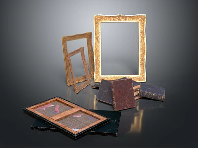 Vintage Golden Decorative Picture Frames with Wooden Frames Stacked Together 3d model